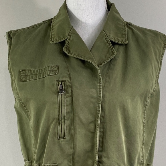 Forever 21 Army Green Utility Vest Studded Pockets Zip Snap Boho Womens Size S - Picture 2 of 9